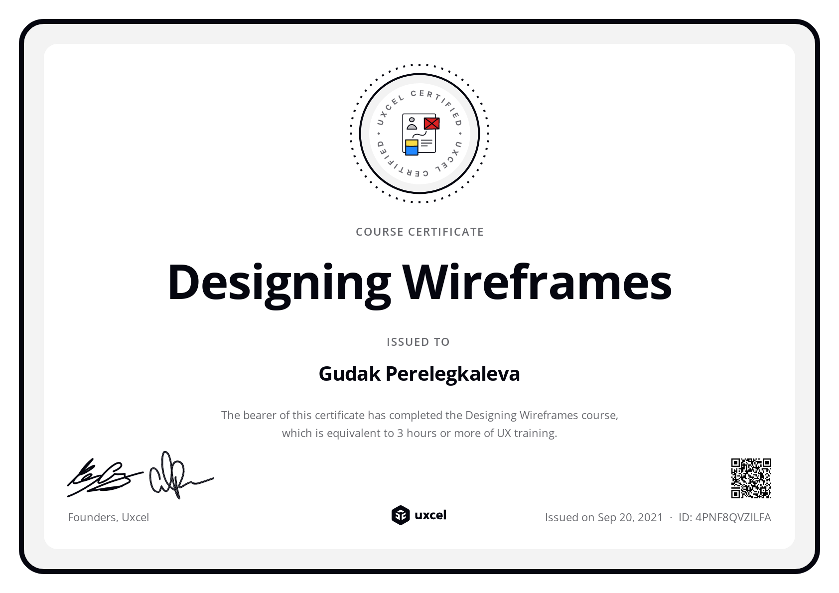 Gudak Perelegkaleva's certificate